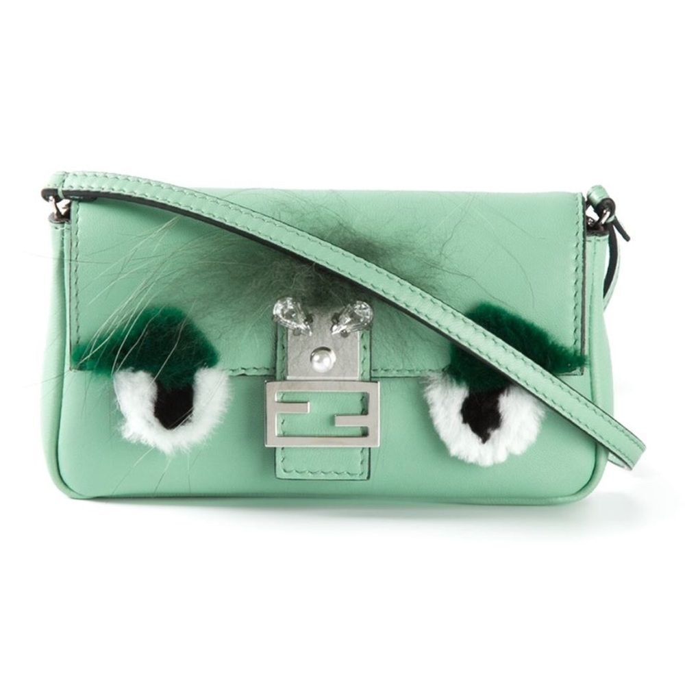 FENDI Monster Micro Baguette Mint Leather Crossbody Bag w/RFID - Picture 4 of 17